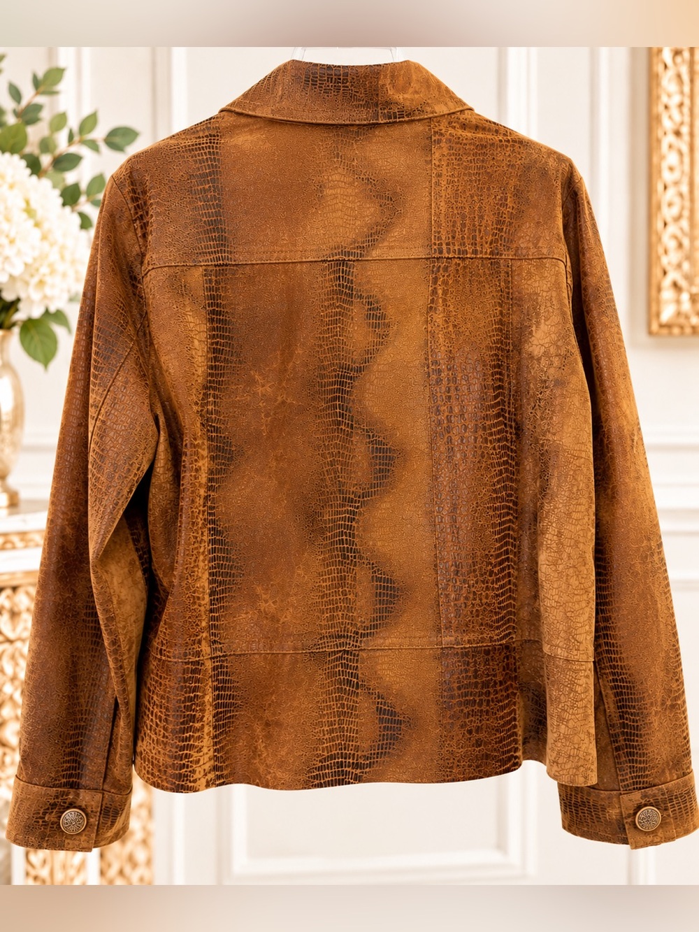 Dressbarn XL Faux Suede Croc Texture Brown Jacket Button Front - Picture 3 of 4